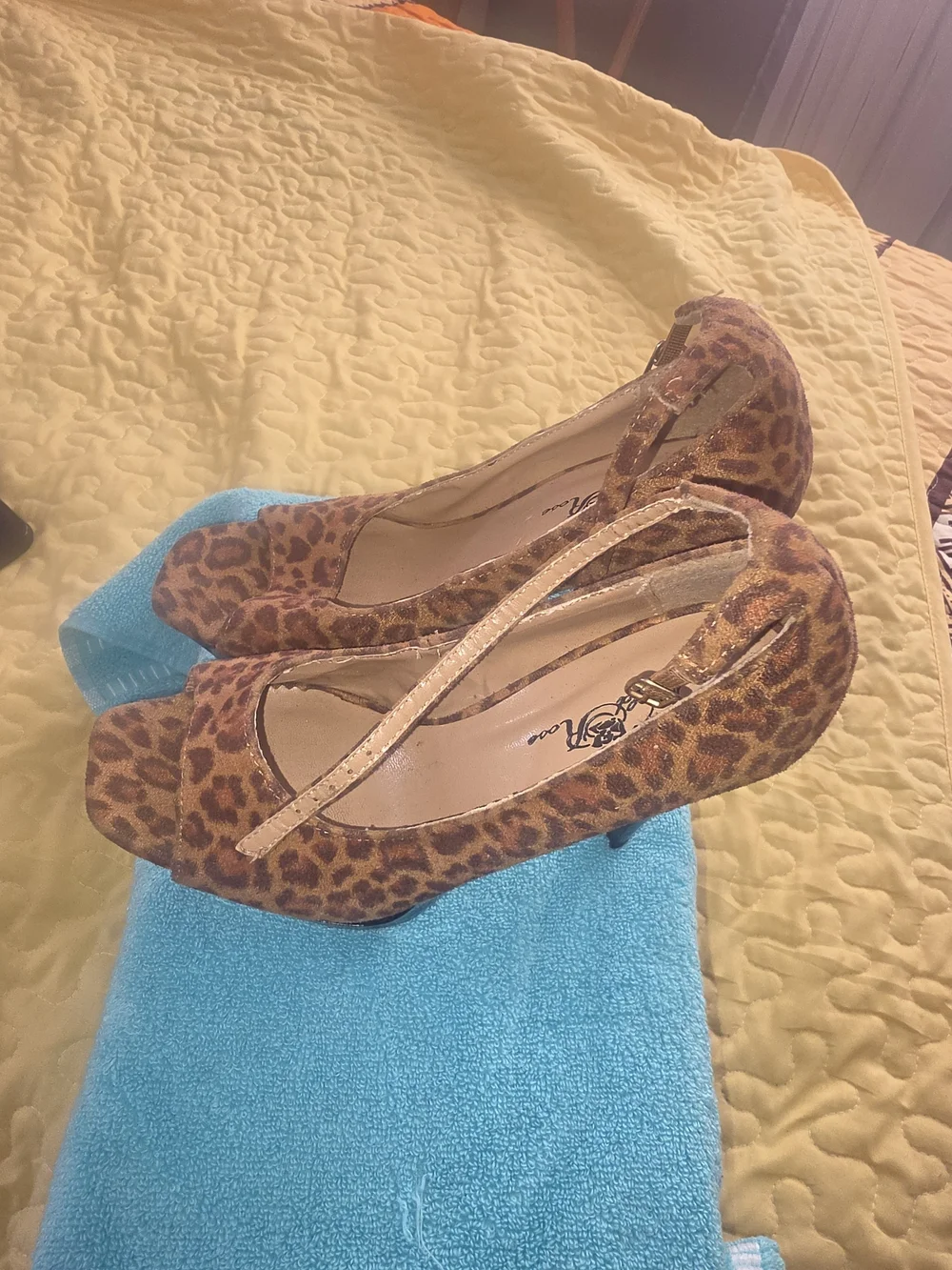 Wild Diva Leopard Print Peep-Toe Heels - Brown